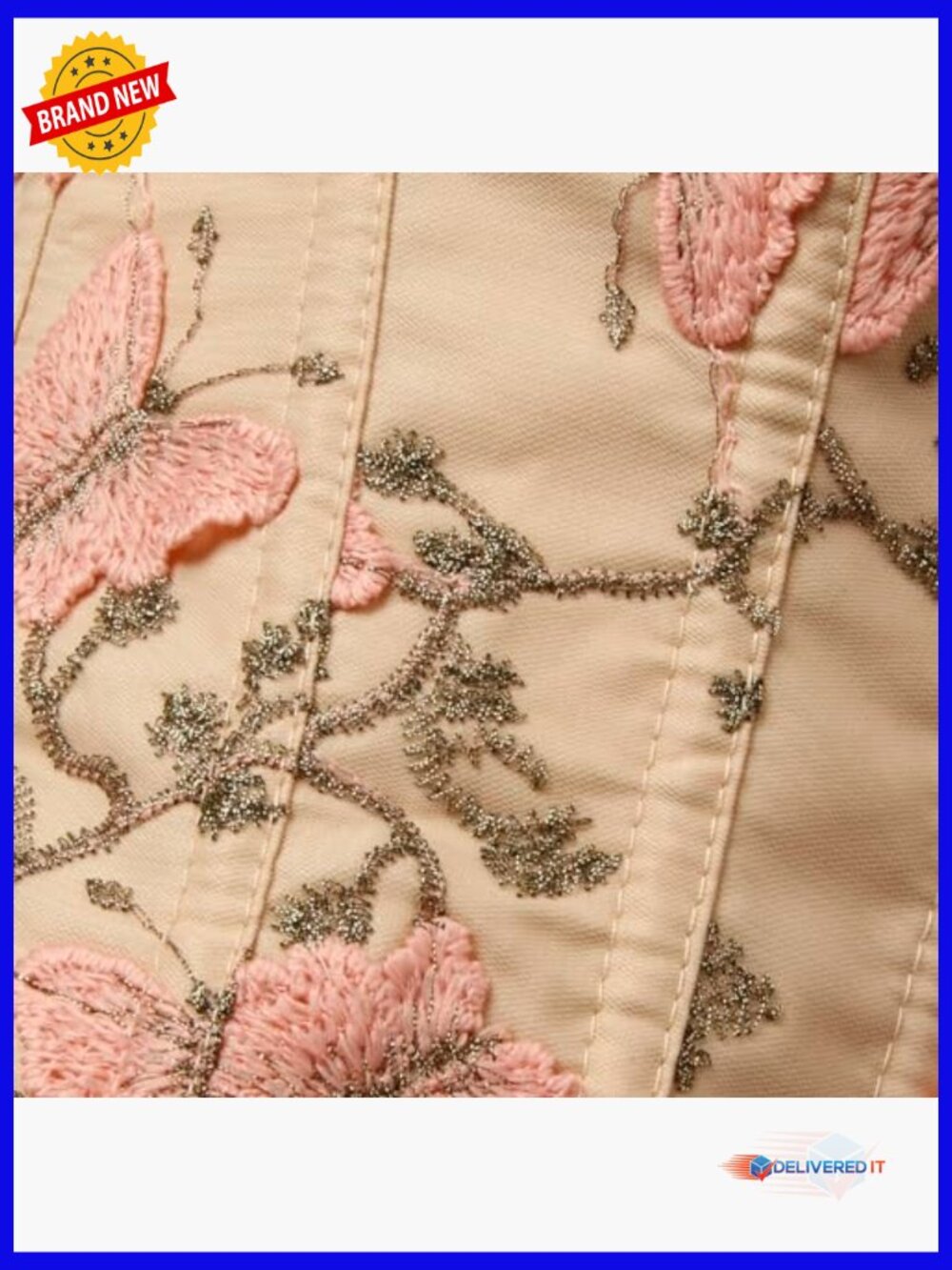 Embroidered Floral Bustier Strapless Boned Overbust Corset Top - Picture 5 of 6
